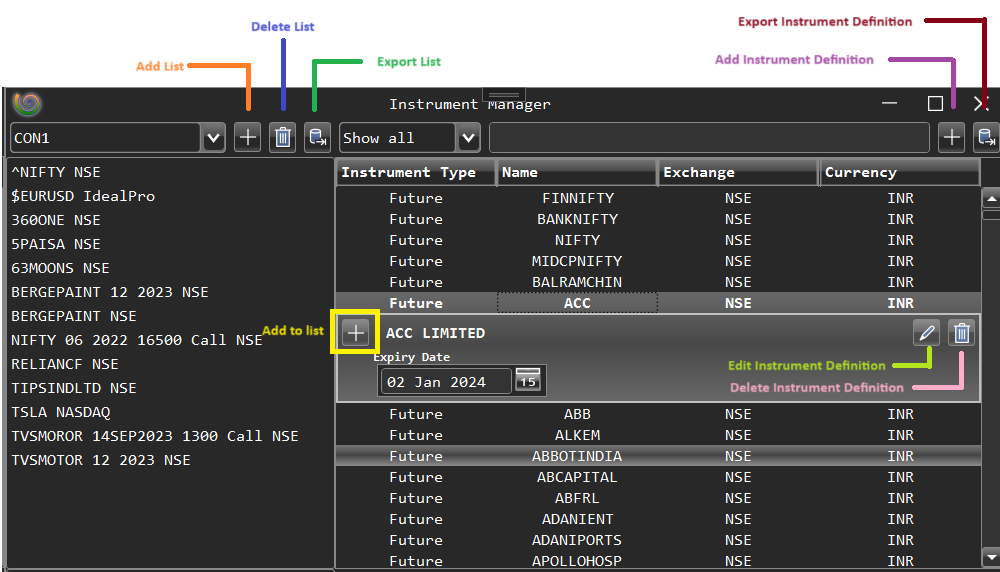 Instrument Manager View